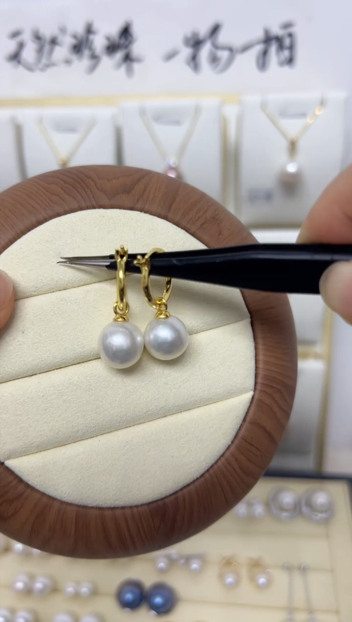 【闪购商品】淡水珍珠耳饰银S925镶嵌TX-近正圆几乎无暇冷白