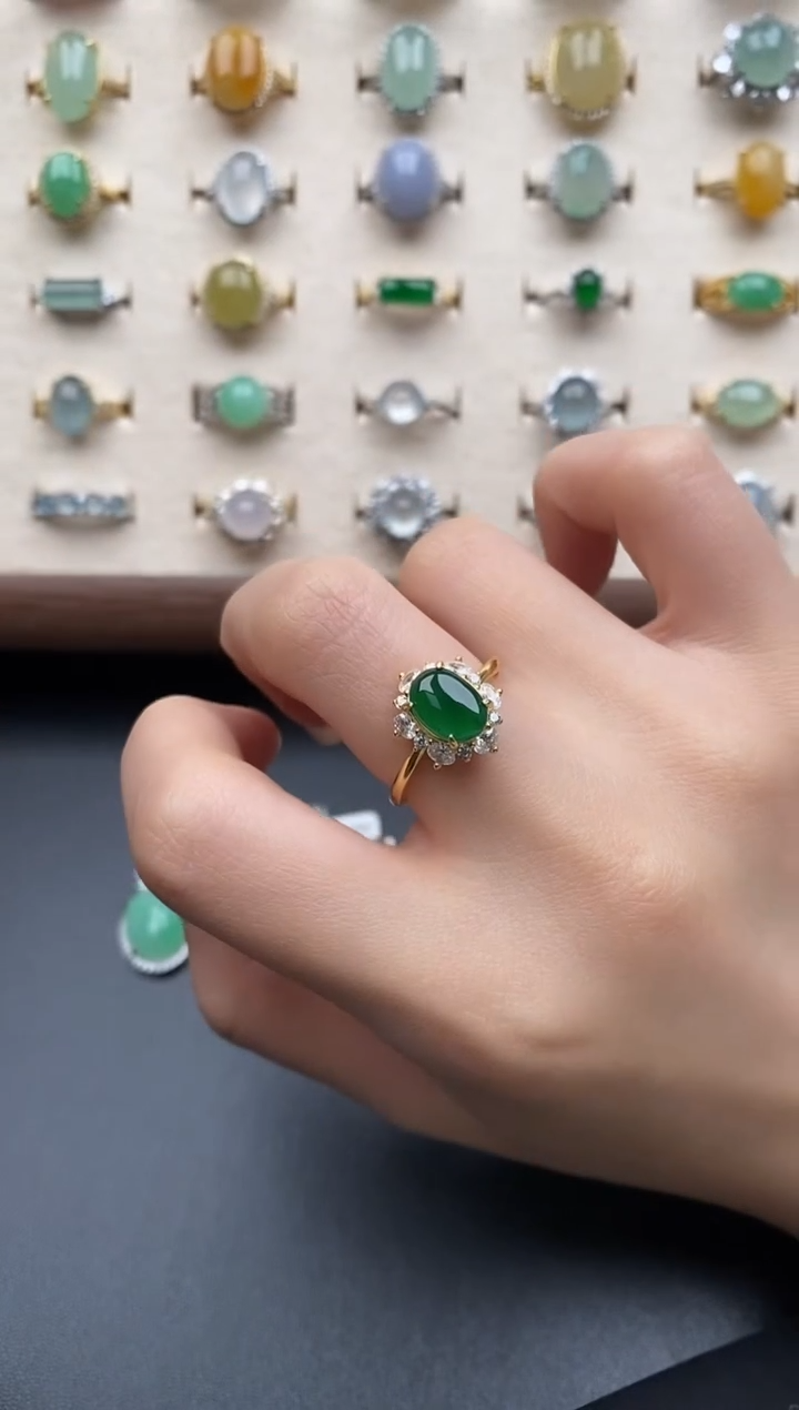 银S925镶嵌戒指翡翠一物一证一礼盒