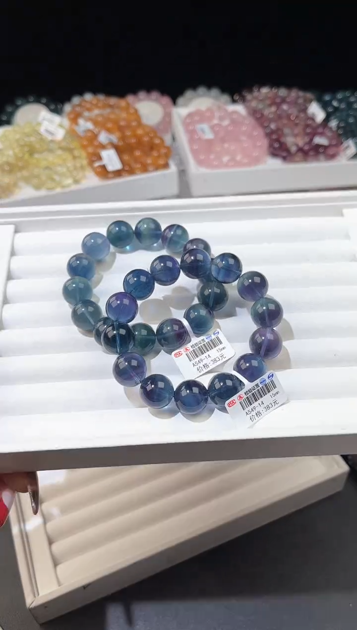 【闪购商品】萤石手链未镶嵌多样性发一蓝绿萤石15mm