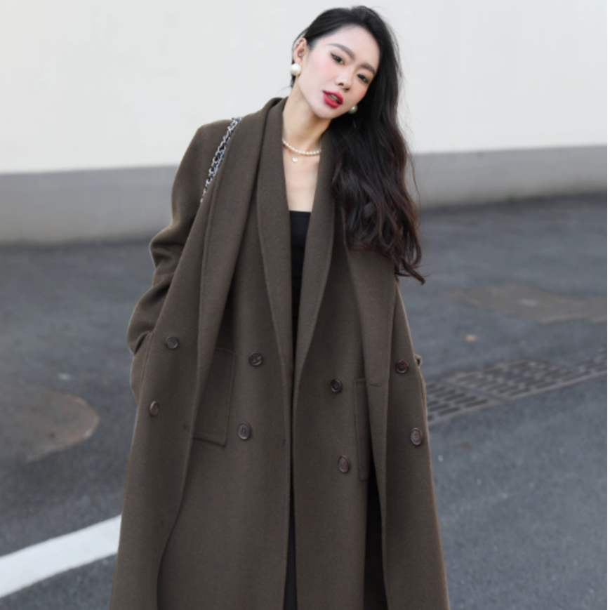 【梵总优选】航邦祺高端赫本风假两件叠穿中长款羊毛大衣BQD007