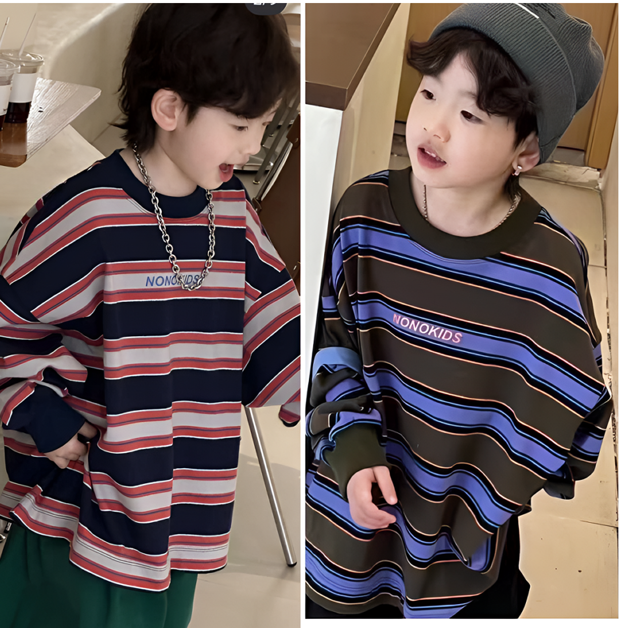 儿童2025长袖中大童打底条纹卫衣男女通用套头韩版时尚女春秋男
