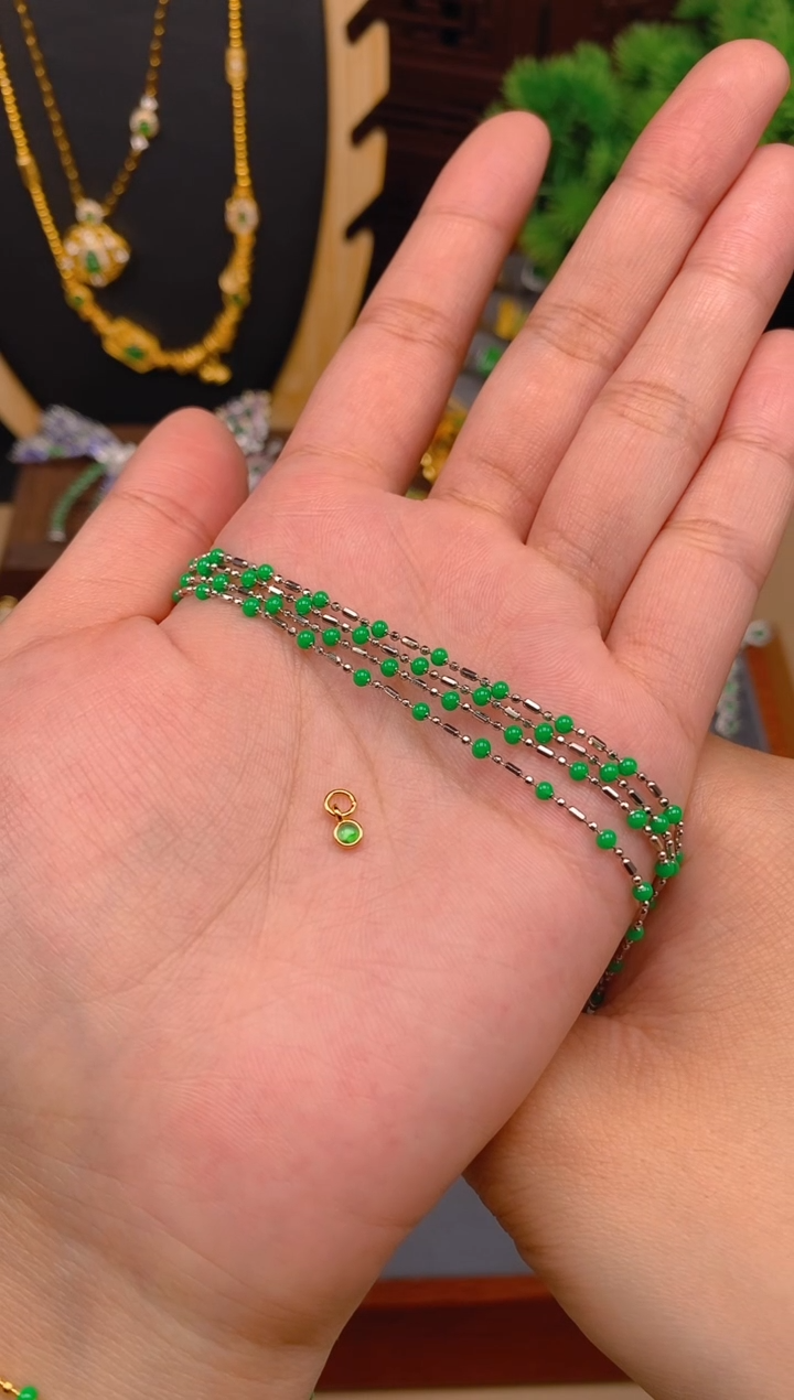 【闪购商品】翡翠项链银S925镶嵌银色碎银几两项链1条