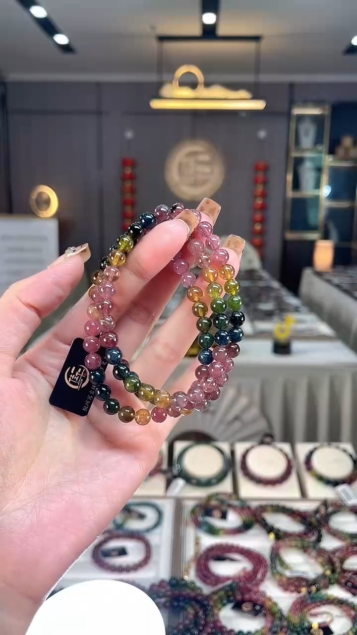 未镶嵌收藏级老矿碧玺色标三圈手串6mm+碧玺dan多样性发货一条