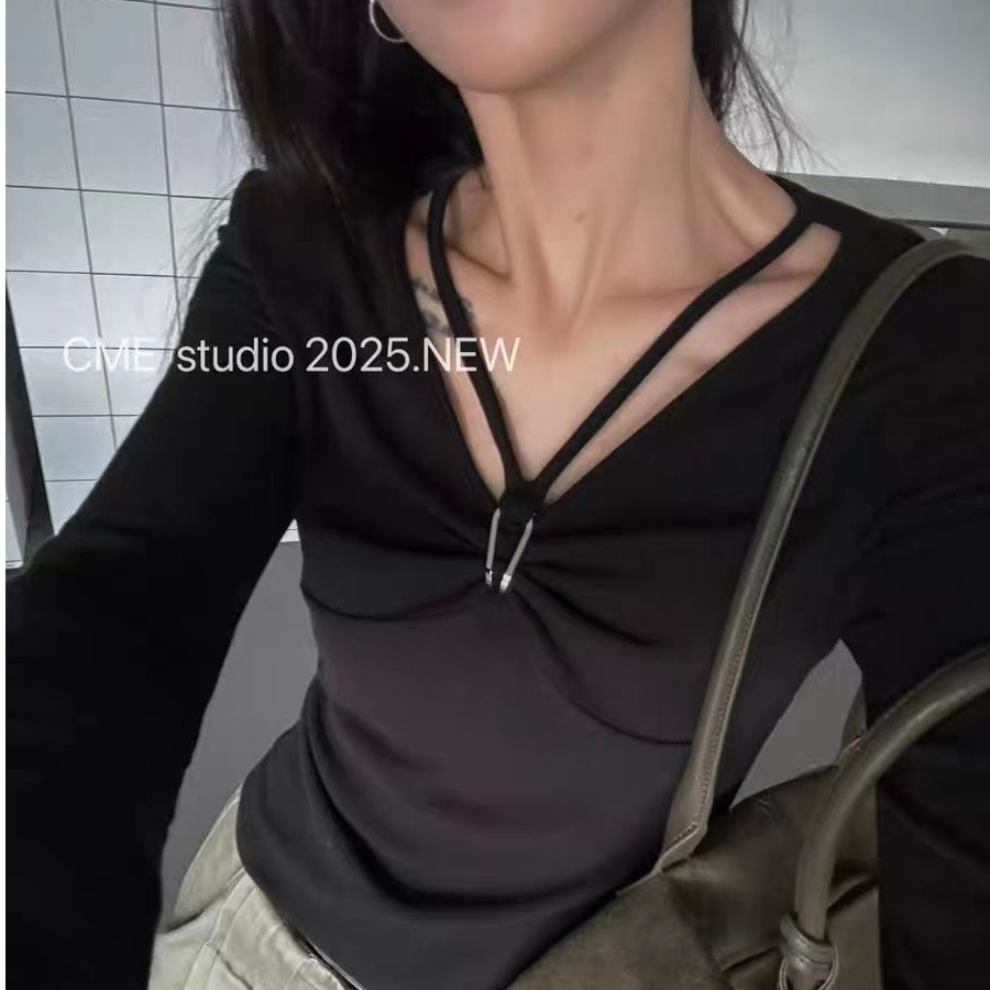 SHUSHU 年款磨毛加厚小心机挂脖打底衫T