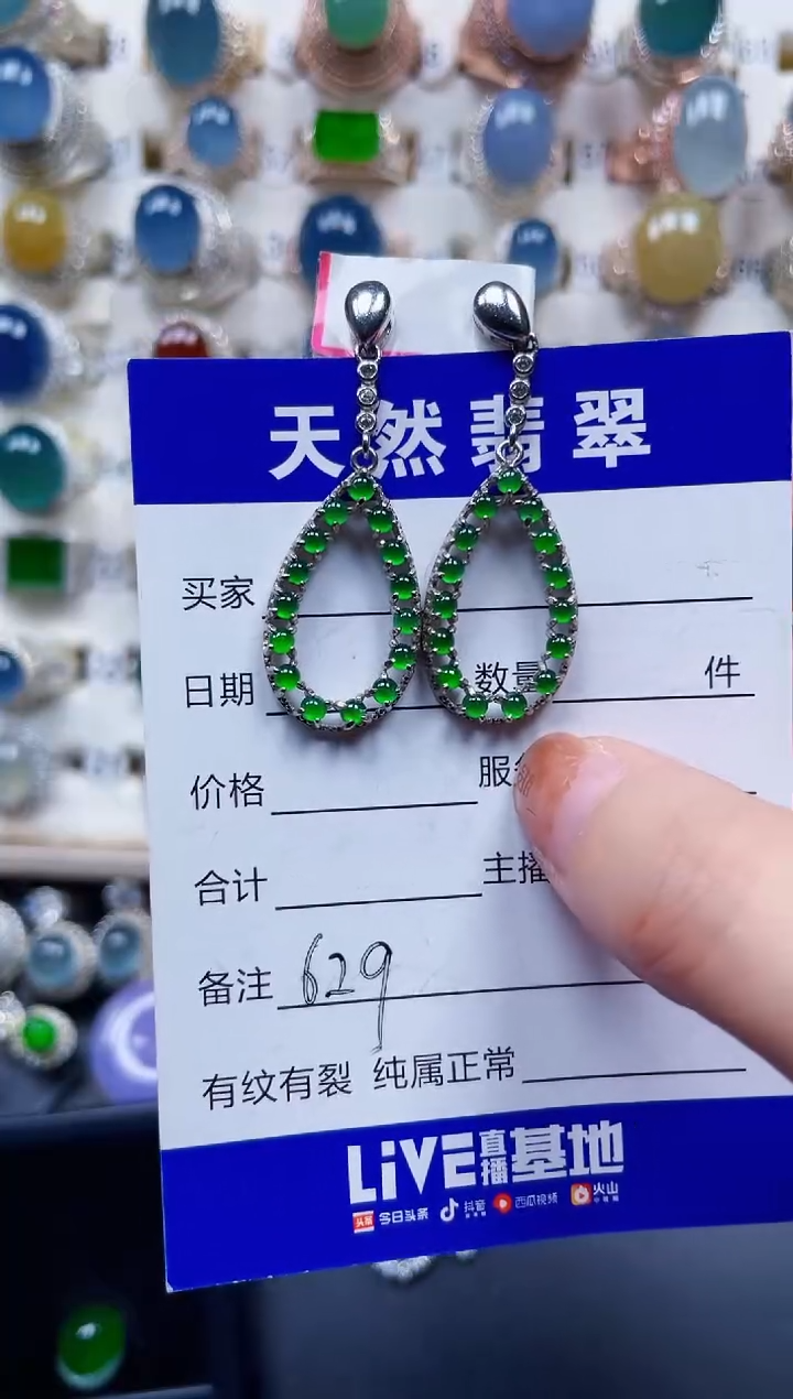 银S925镶嵌翡翠耳饰629