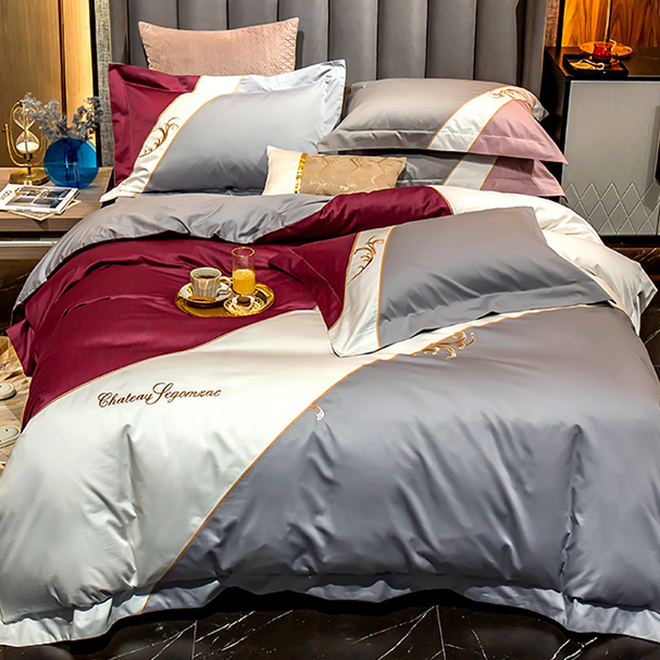 XDONGY（冬云家纺）200*230轻奢长绒棉绣花普罗旺斯魅红四件套