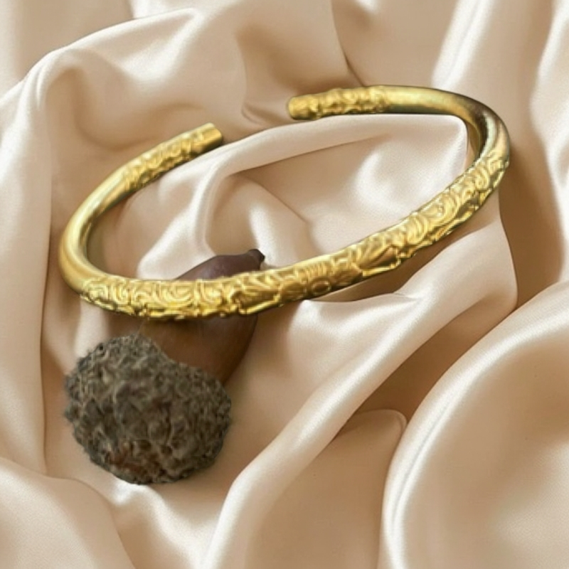 足银手镯 足银手镯（七星）卷草纹开口实心古法潮流