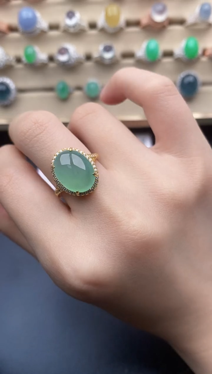 翡翠戒指银S925镶嵌一物一证一礼盒