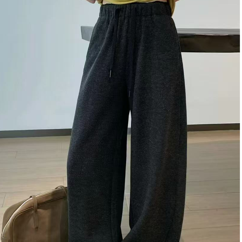 (米诺家)冬季新直筒弯刀加绒呢料休闲裤