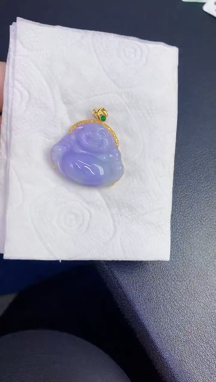 颈饰18K金镶嵌翡翠缅甸天然翡翠A货