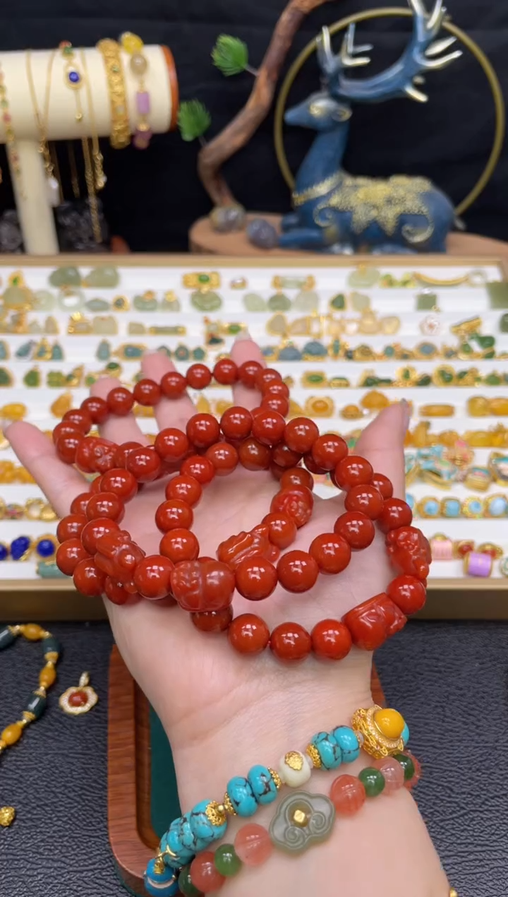【闪购商品】南红玛瑙手串未镶嵌南红凤九+貔貅单圈