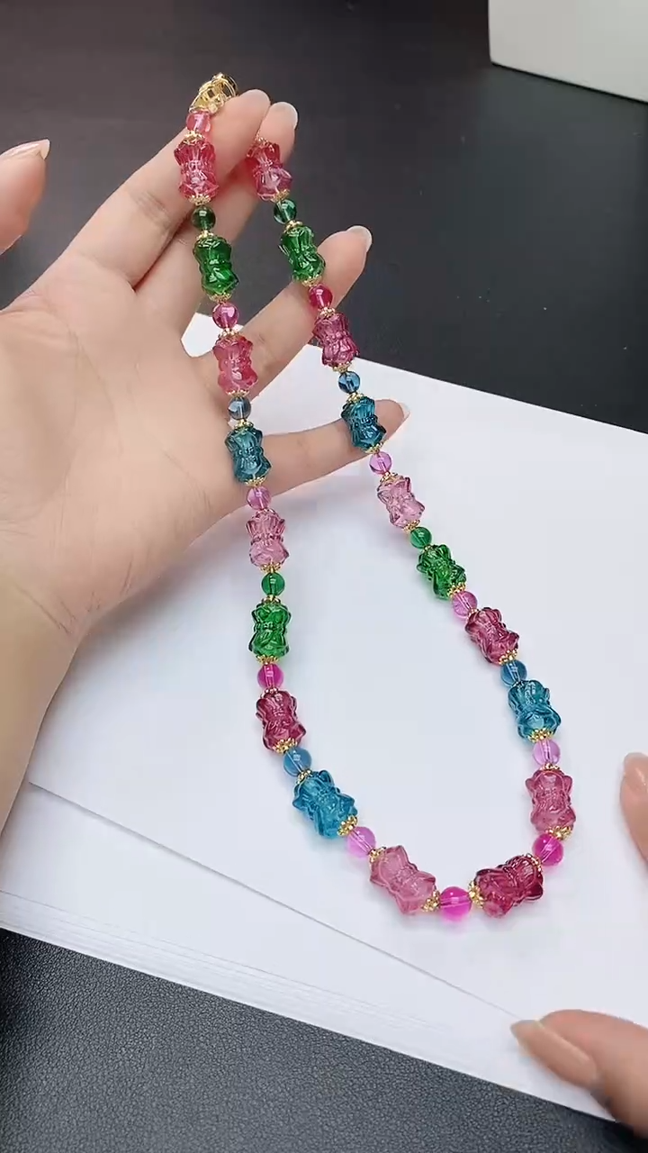 无非金属彩色系 并蒂莲 碧碧 项链
