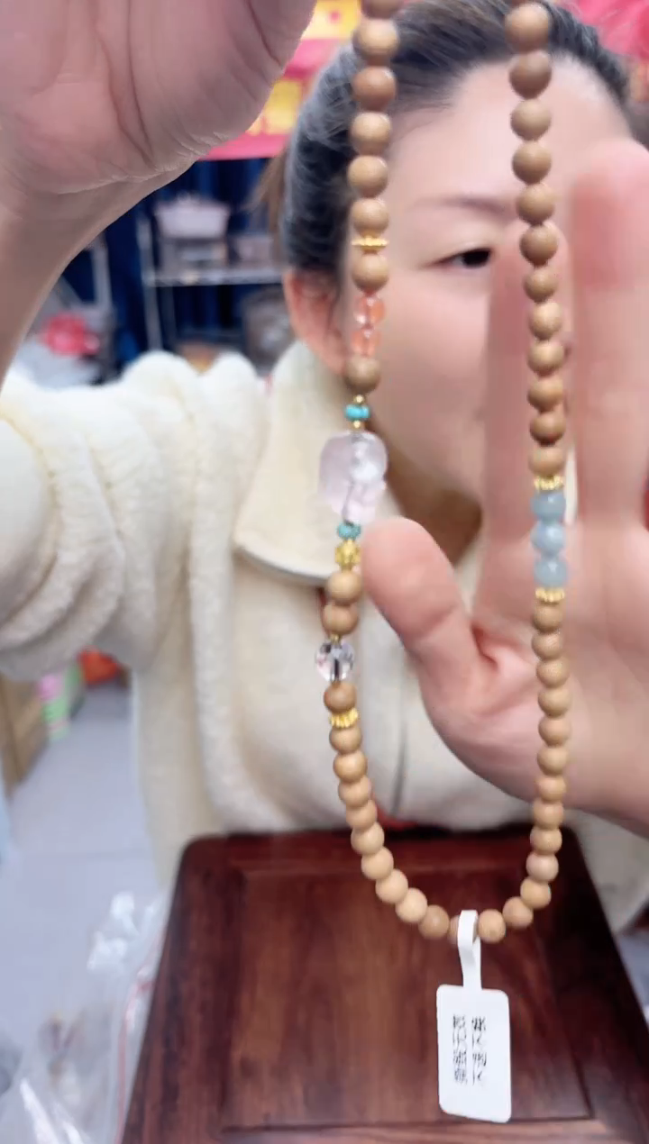 手串檀香木未镶嵌粉貔貅双圈双圈手串