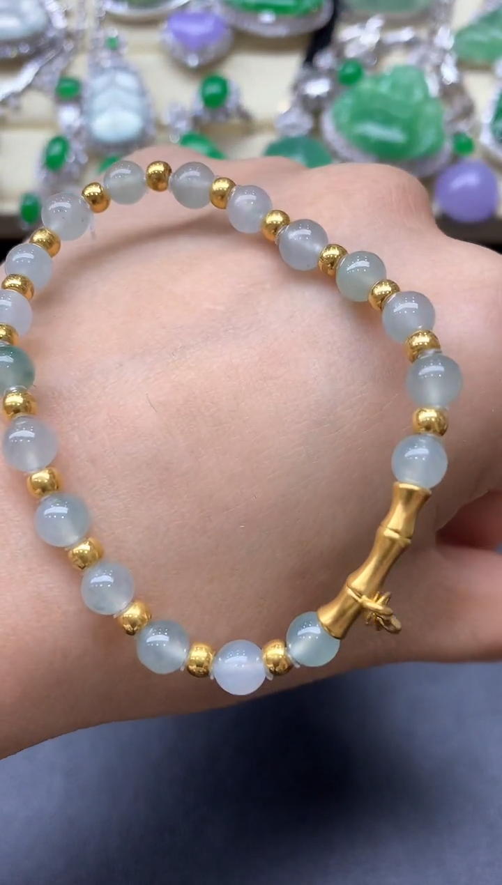 足金镶嵌手链翡翠466-中国好珍宝