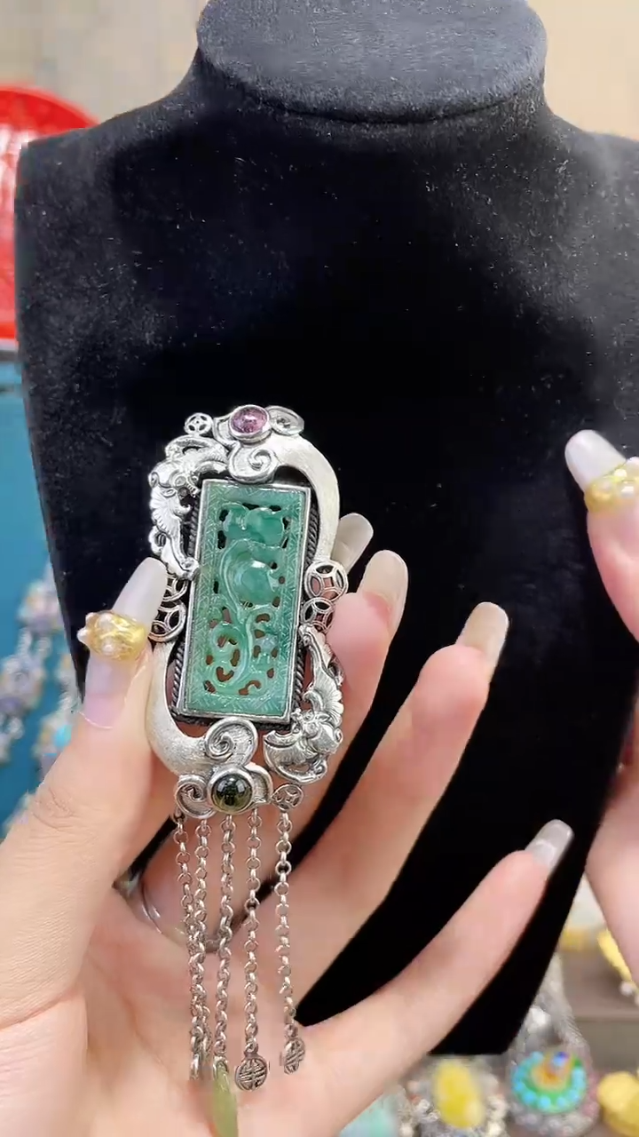 非遗手工花丝镶嵌吊坠胸针