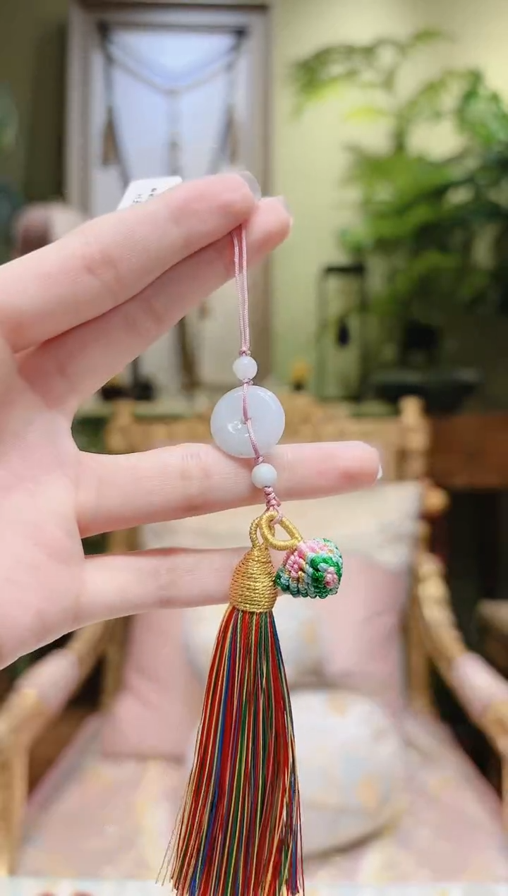 【闪购商品】翡翠挂件未镶嵌翡翠平安扣粽子流苏挂件