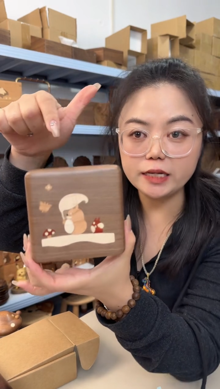 木北美黑胡桃龙猫单层首饰盒