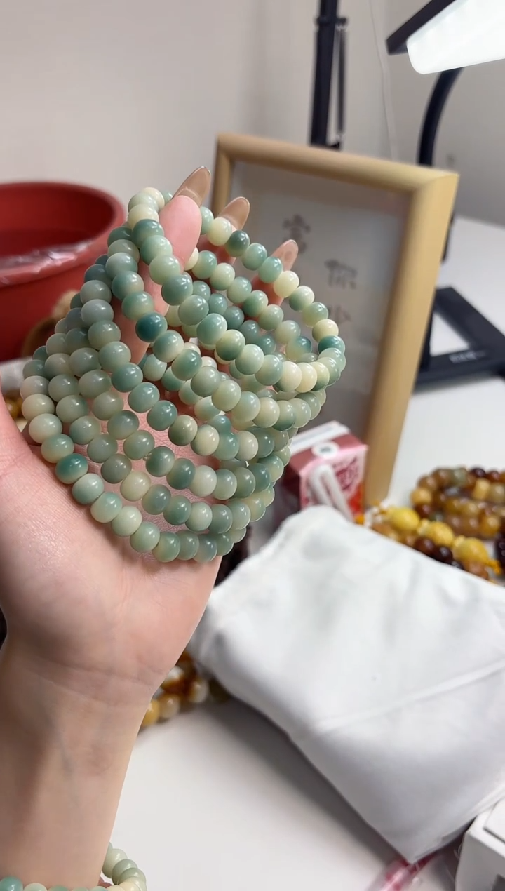 手串菩提根/象牙果半山半水玉化算盘7*9mm手串