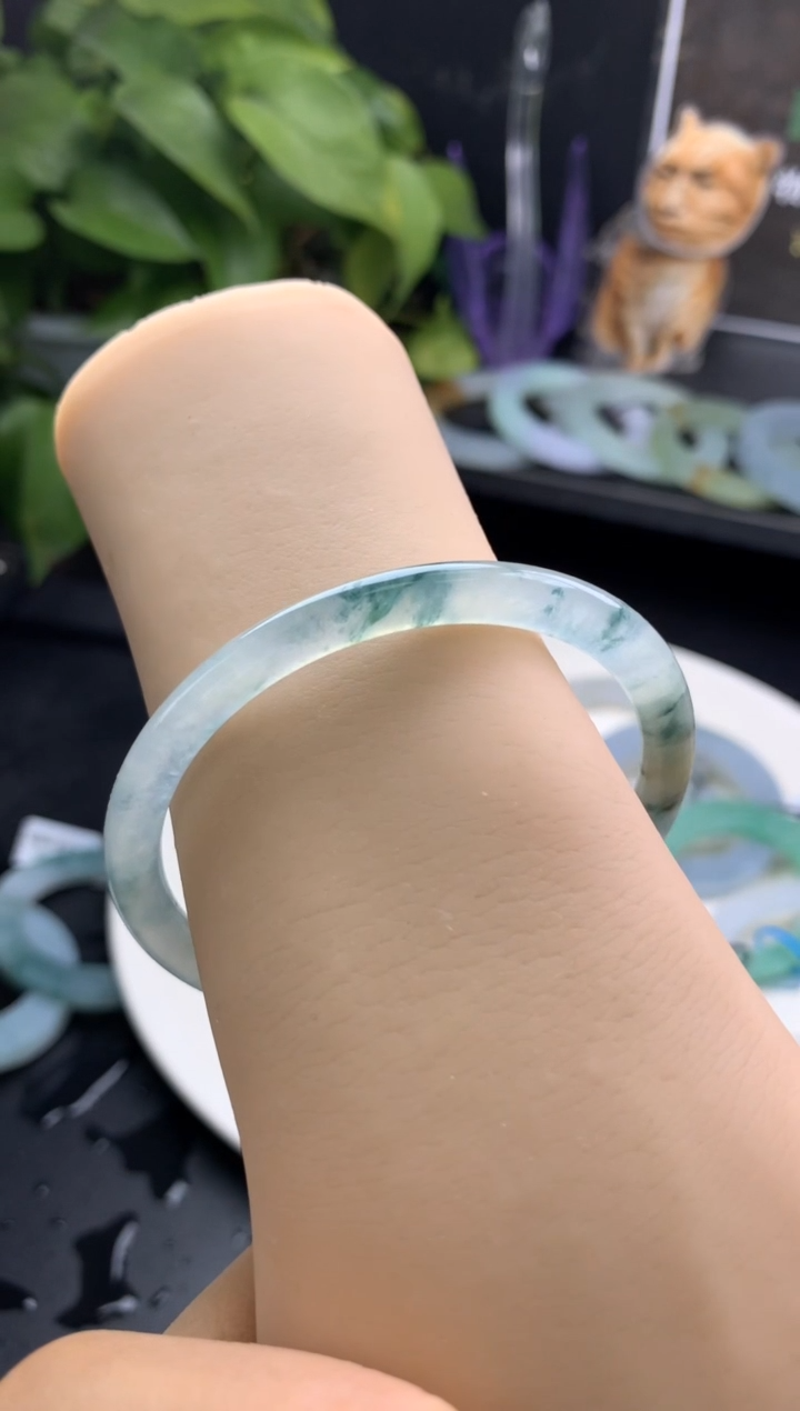 定制翡翠翡翠手镯定制未镶嵌冰飘花55-58