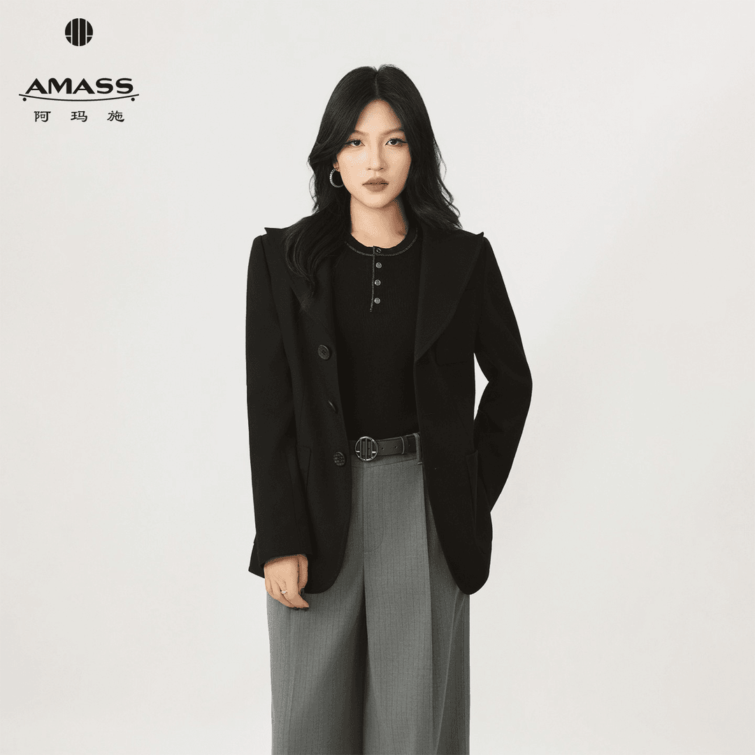 AMASS/阿玛施秋季轻奢高级小众西装廓形通勤利落毛羊外套女540080