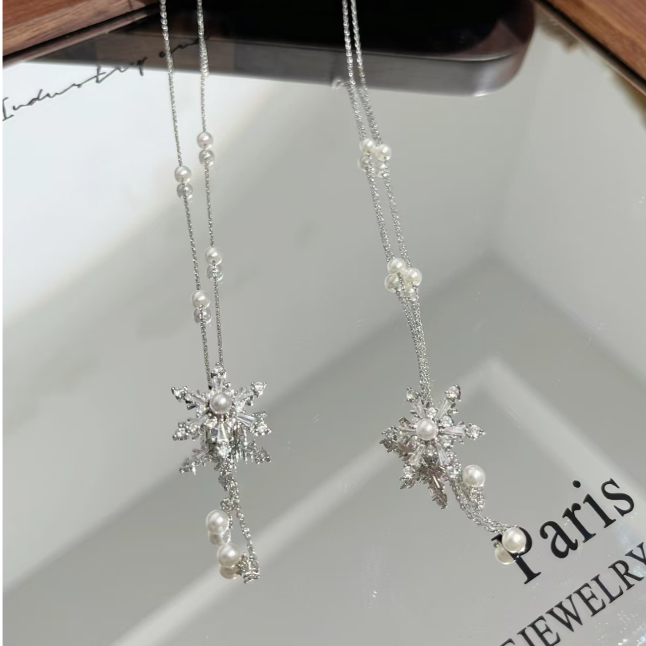 合金项链 【咪岛】日韩女抽拉雪花项链合金百搭时尚