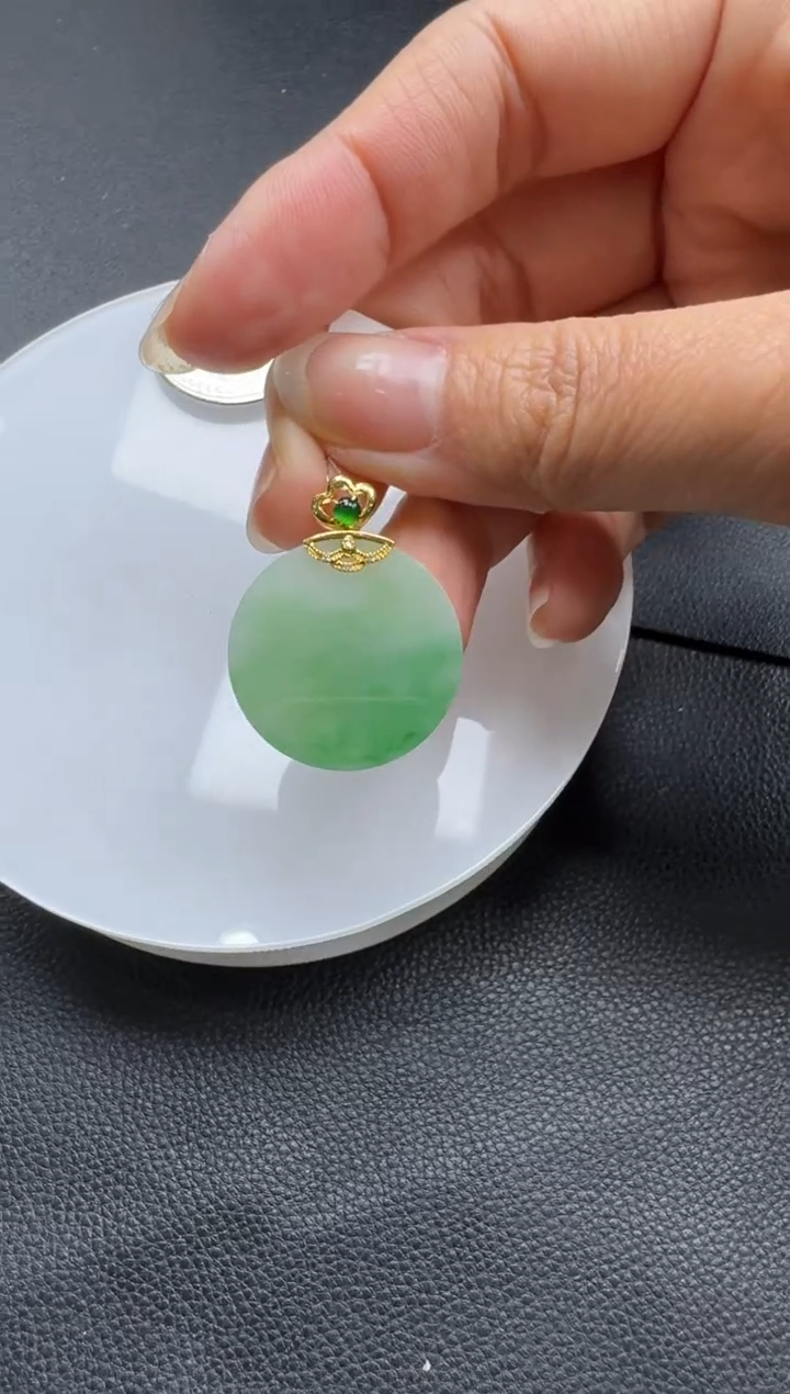 【闪购商品】翡翠颈饰18K金镶嵌K505-146无事牌