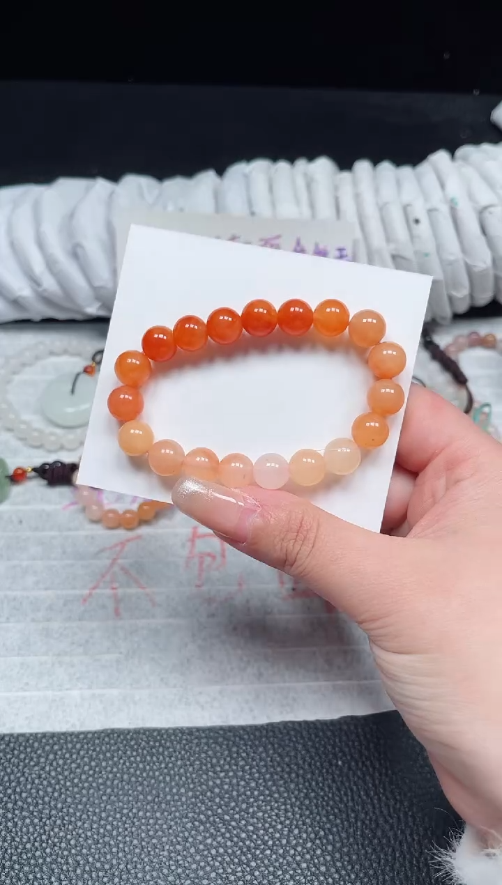 【闪购商品】石英质玉手链未镶嵌柿子红10