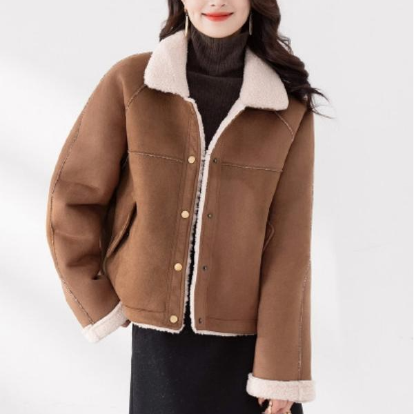 A638毛绒翻领夹克加厚短外套D05098BR009