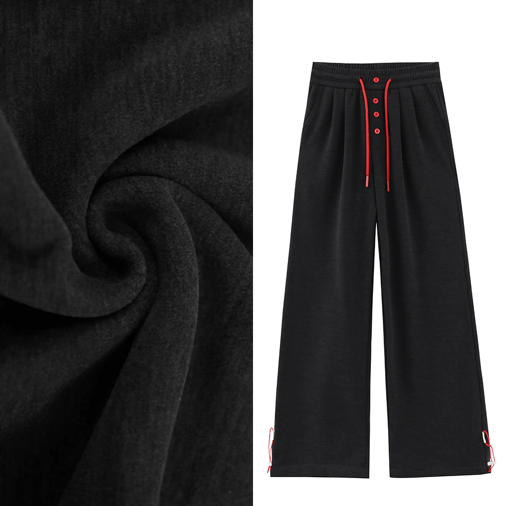 抽绳松紧腰休闲阔腿裤静奢风舒适显瘦休闲