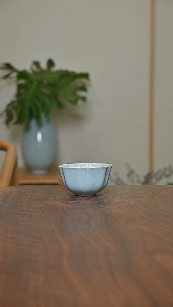 天青釉 六合泰平 主人杯 微瑕 朱家汝窑款 80ml