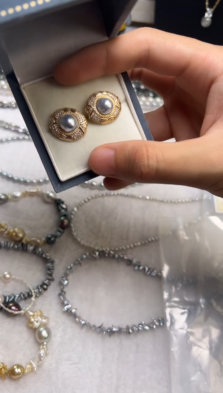 银S925镶嵌耳饰海水珍珠珍珠