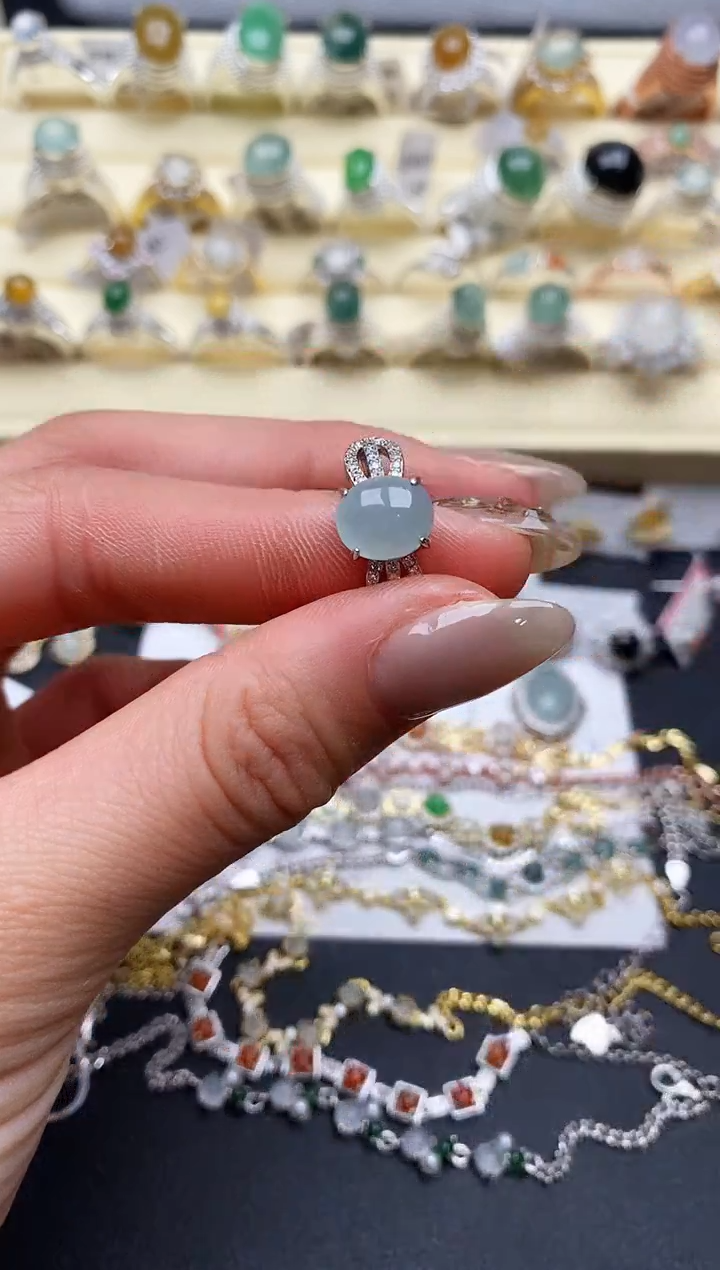【闪购商品】翡翠戒指银S925镶嵌缅甸翡翠1 8+10