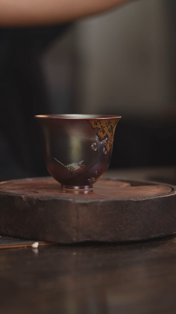 【闪购商品】杯150柴房陶瓷柴烧 窑宝花鸟杯