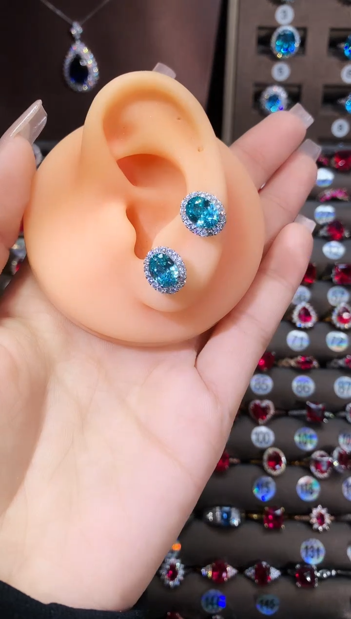 银S925镶嵌耳饰碧玺68银色