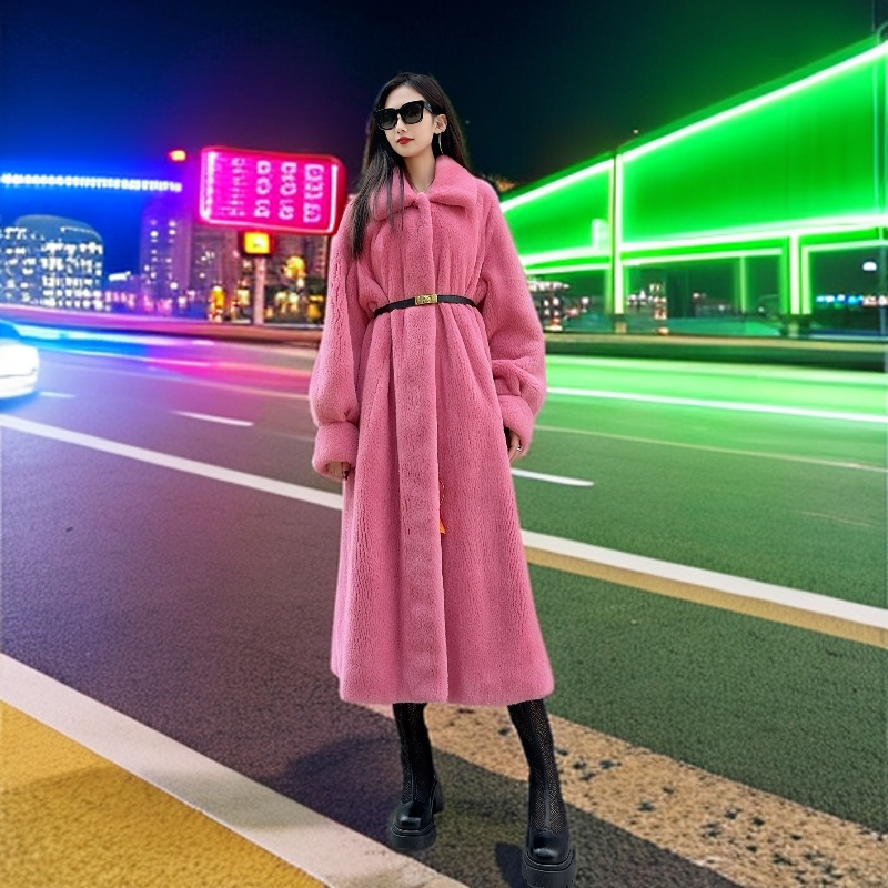 新款走秀款时尚大气水貂皮草大衣长款外套女