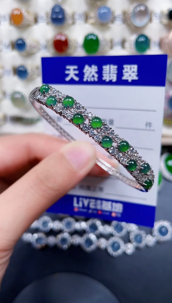 银S925镶嵌手镯翡翠367