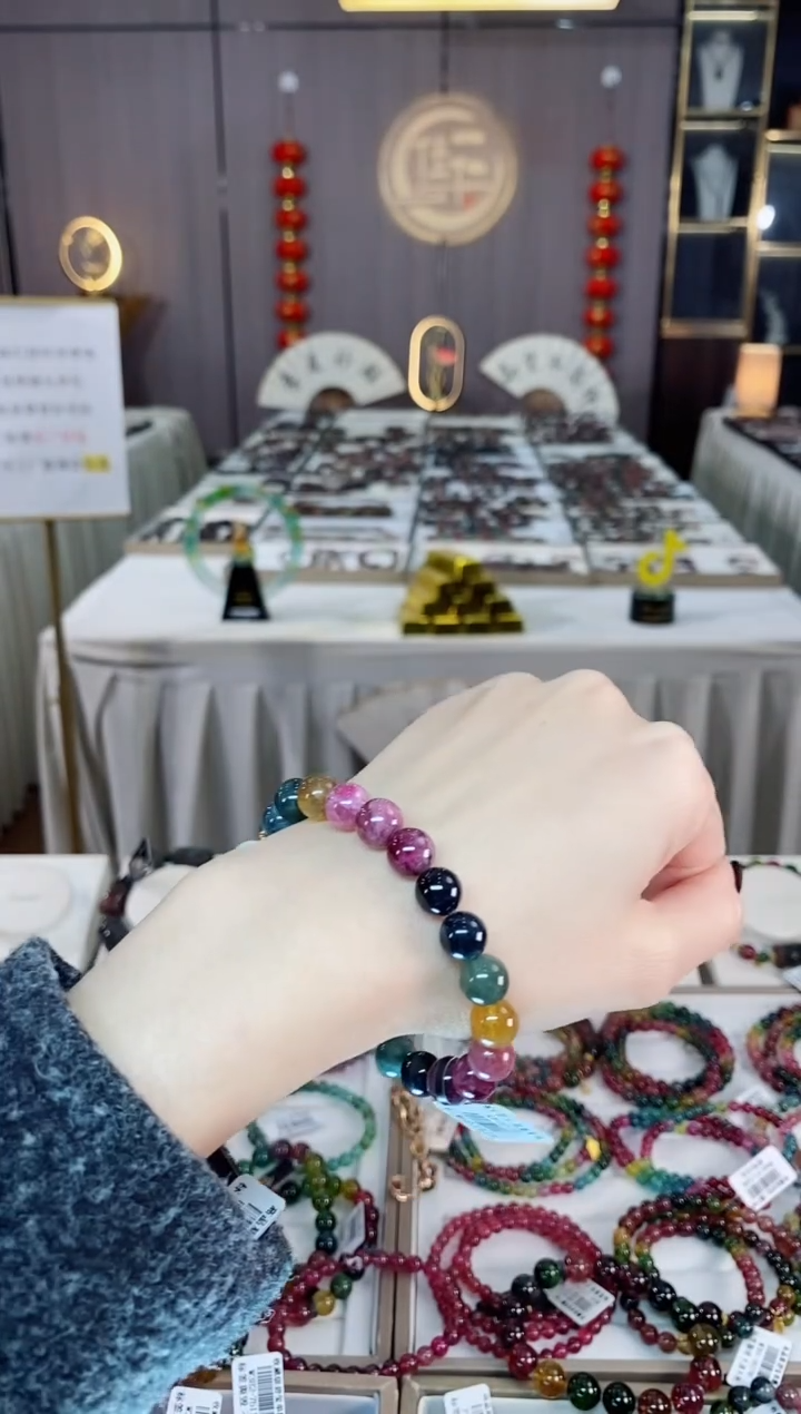 未镶嵌老矿碧玺色标彩虹单圈手串9mm+碧玺dan多样性发货一条