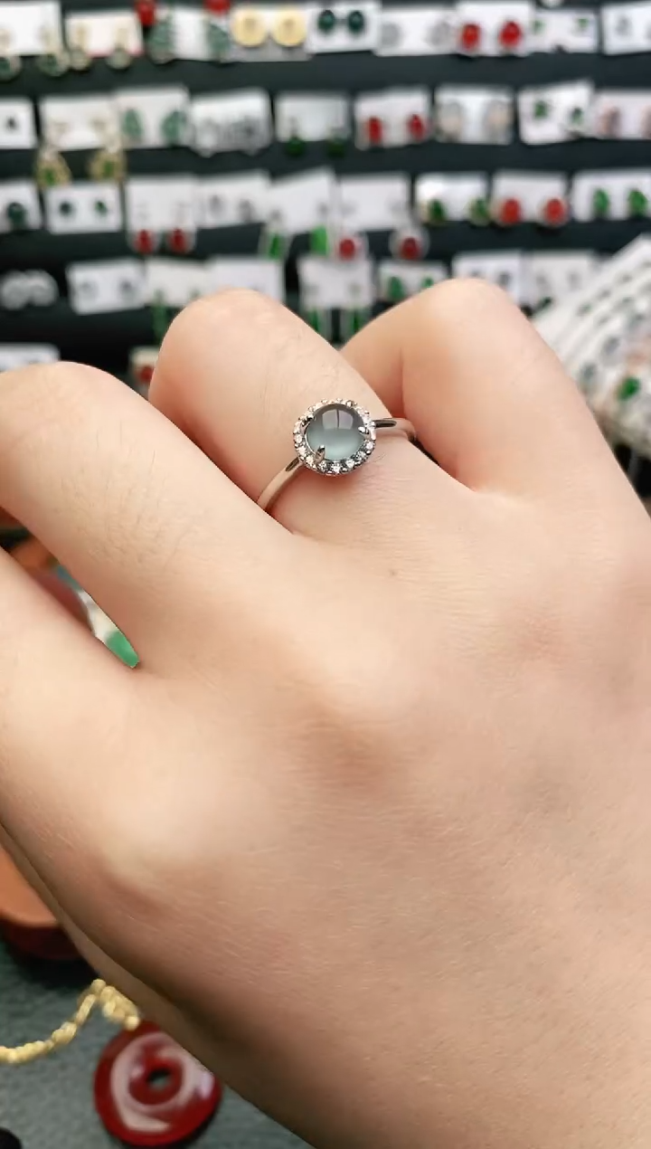 翡翠戒指银S925镶嵌戒指
