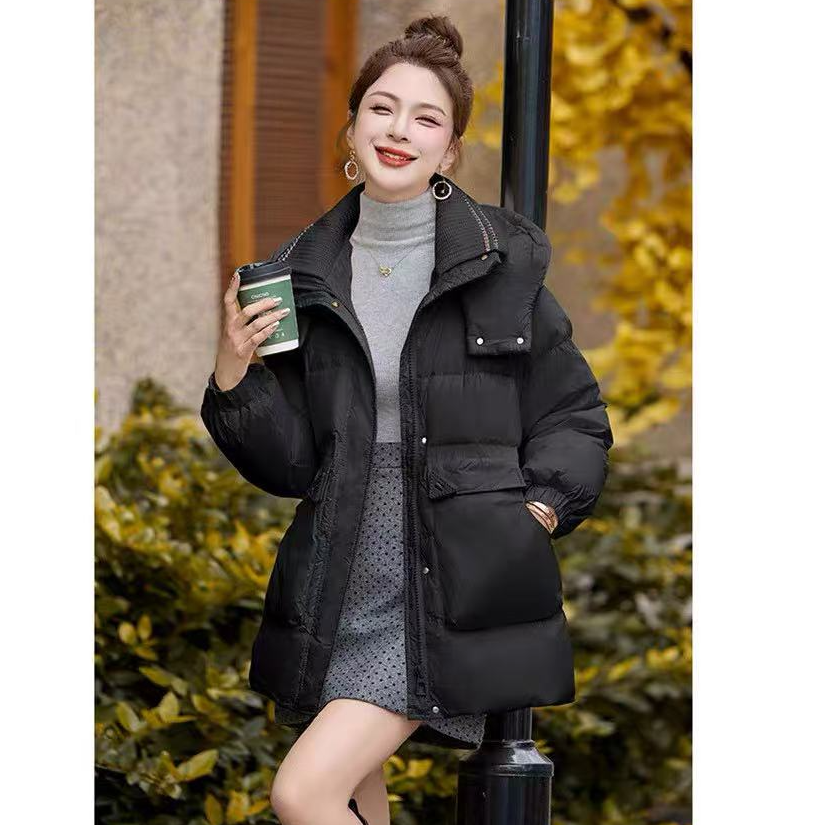 1101新款羽绒服女中长款2025冬季韩版宽松收腰加厚保暖连帽外套
