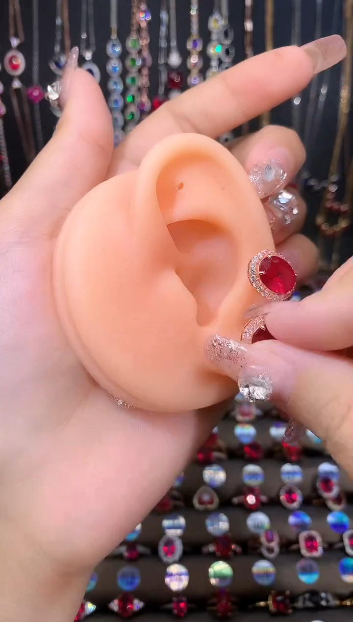 耳饰银S925镶嵌红宝石玫瑰金810