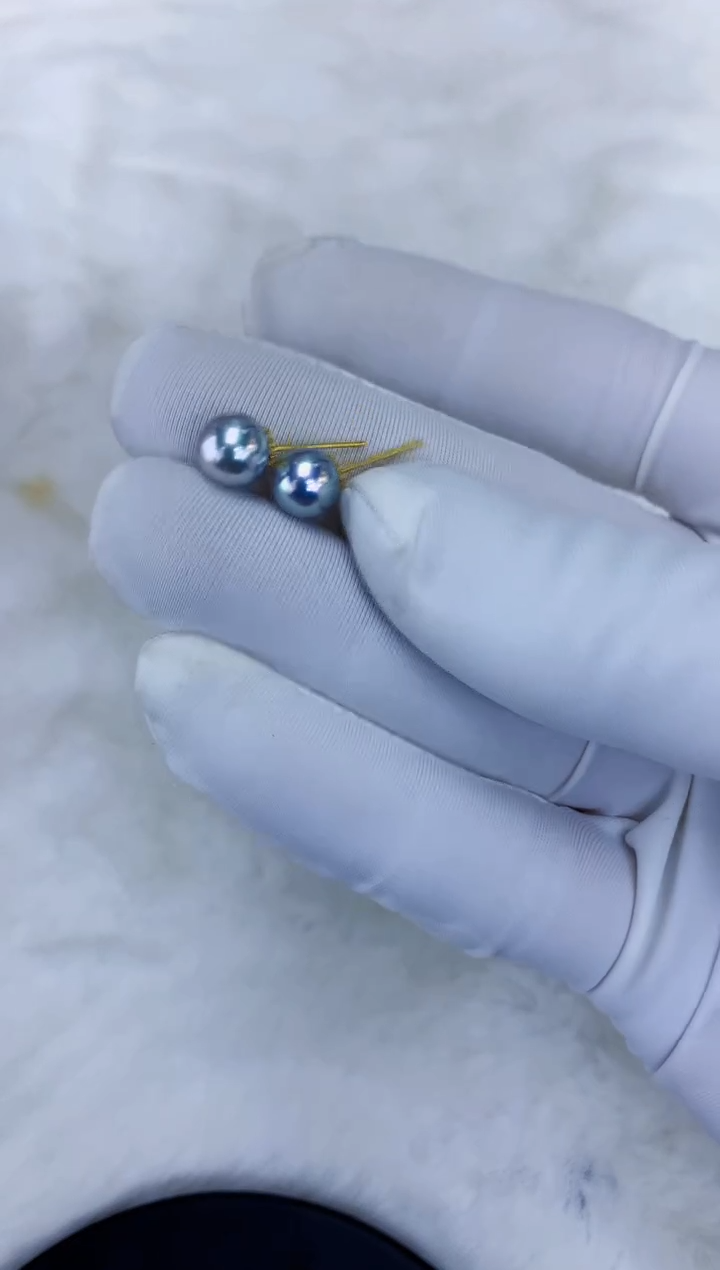 18K金镶嵌海水珍珠饰品7-7.5真多麻色素钉定制