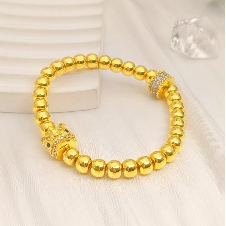 足银手链 闪钻醒狮老型珠手串女款简约串珠轻奢复古女款转运珠