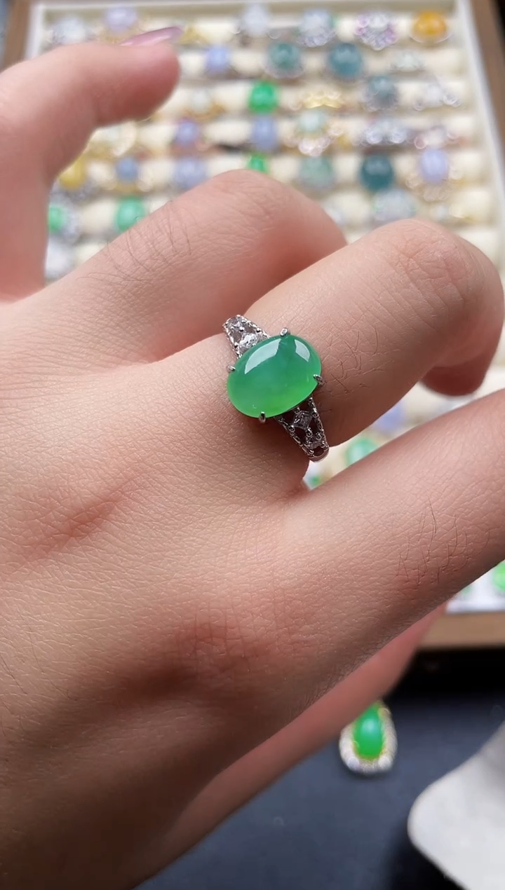 银S925镶嵌戒指翡翠110