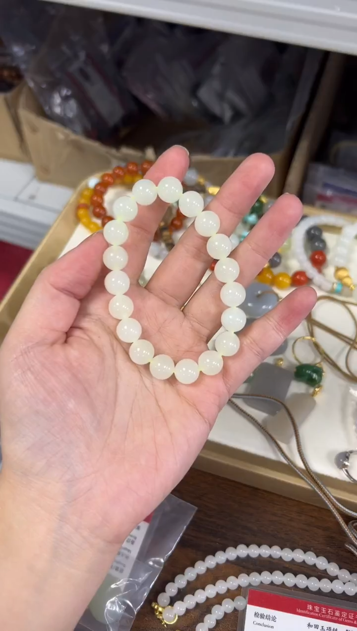 未镶嵌手链和田玉和田玉蜂蜜水圆珠手串10MM[2818]
