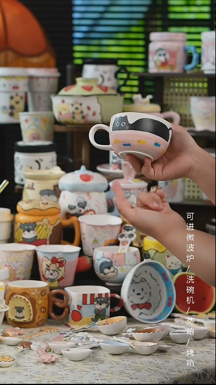 杯子景德镇高温釉下彩纯手绘创意瓷