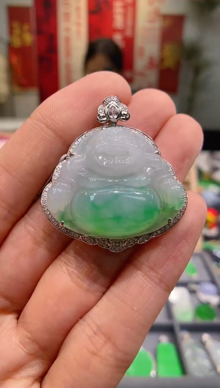 【闪购商品】翡翠吊坠(不含链)18K金镶嵌佛公