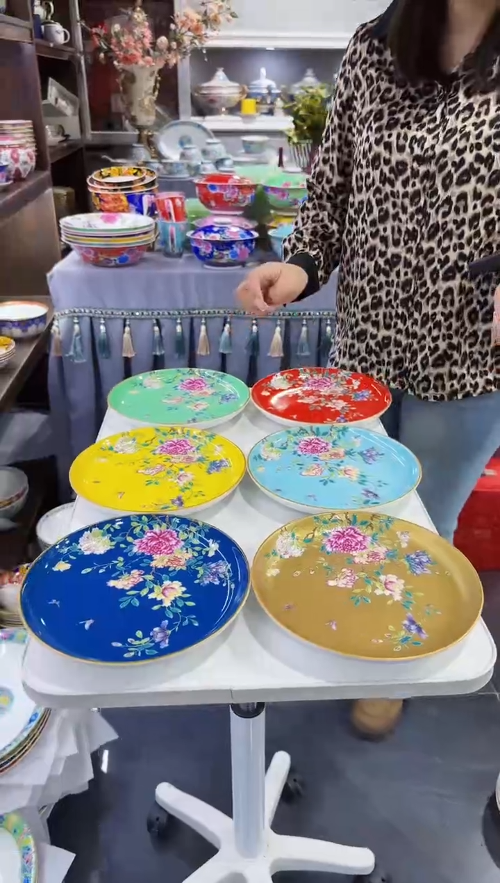 珐琅 8英寸满花深盘6个景德镇陶瓷