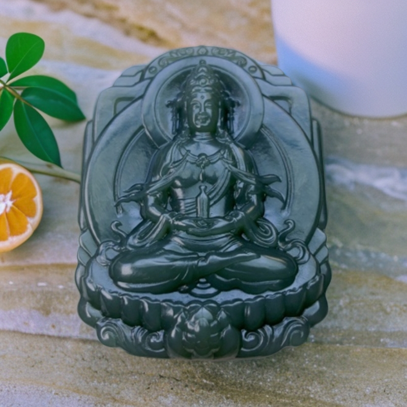 【和田玉·新疆料·观音菩萨】70克（长6宽4.3厚1.4cm)基地鉴真·顺丰发