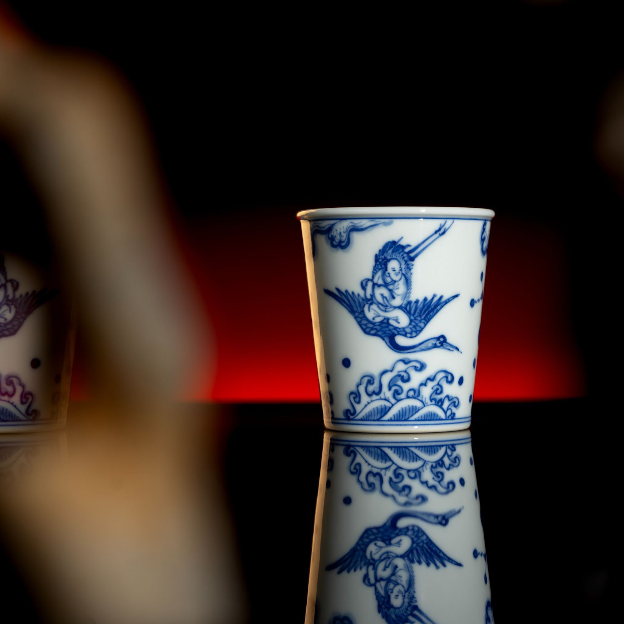 且斋格古青花骖鸾驭鹤小可乐杯陶瓷茶杯景德镇手工手绘茶具满容90