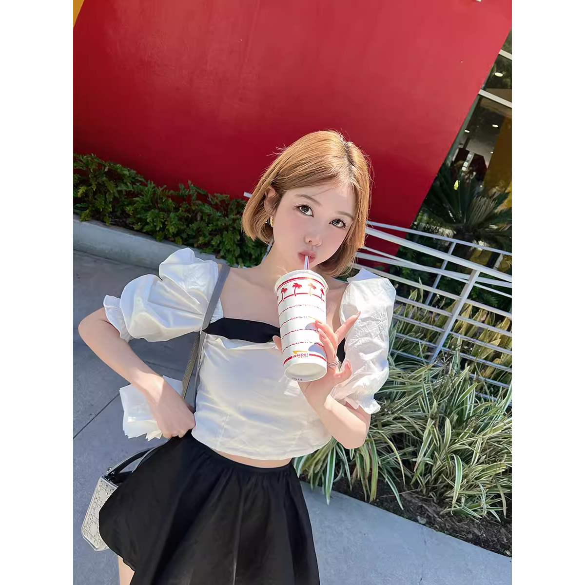 短款一字领衬衫裙裤两件套气质减龄洋气套装LC240429   LK240295